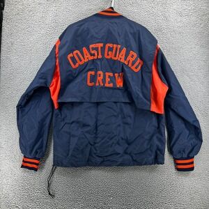 VTG 90 Coast Guard Crew Windbreaker 1/4 Zip Pullover Navy Orange Men XL USA READ